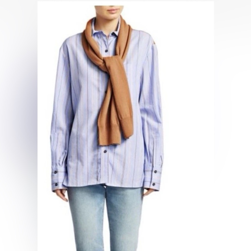 derek lam 10 crosby  Poplin Shirt & Knit Sweater Combo – Blue / Camel sz 4